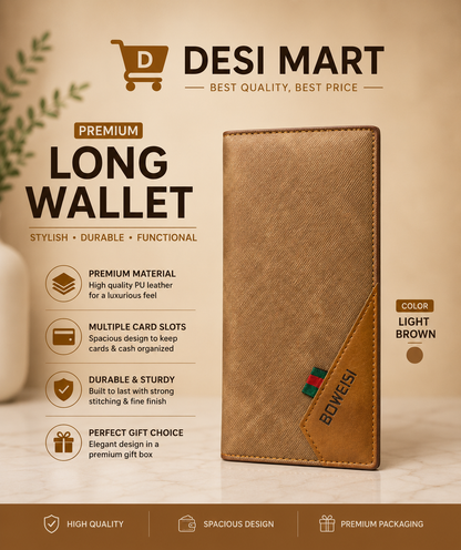 BOWEISI Premium Long Wallet for Men – Stylish Leather Card Holder & Cash Wallet