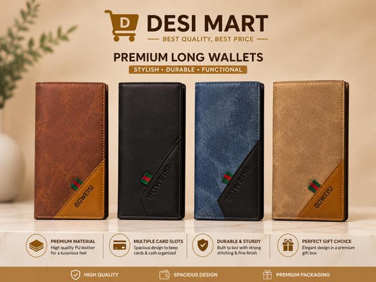 BOWEISI Premium Long Wallet for Men – Stylish Leather Card Holder & Cash Wallet