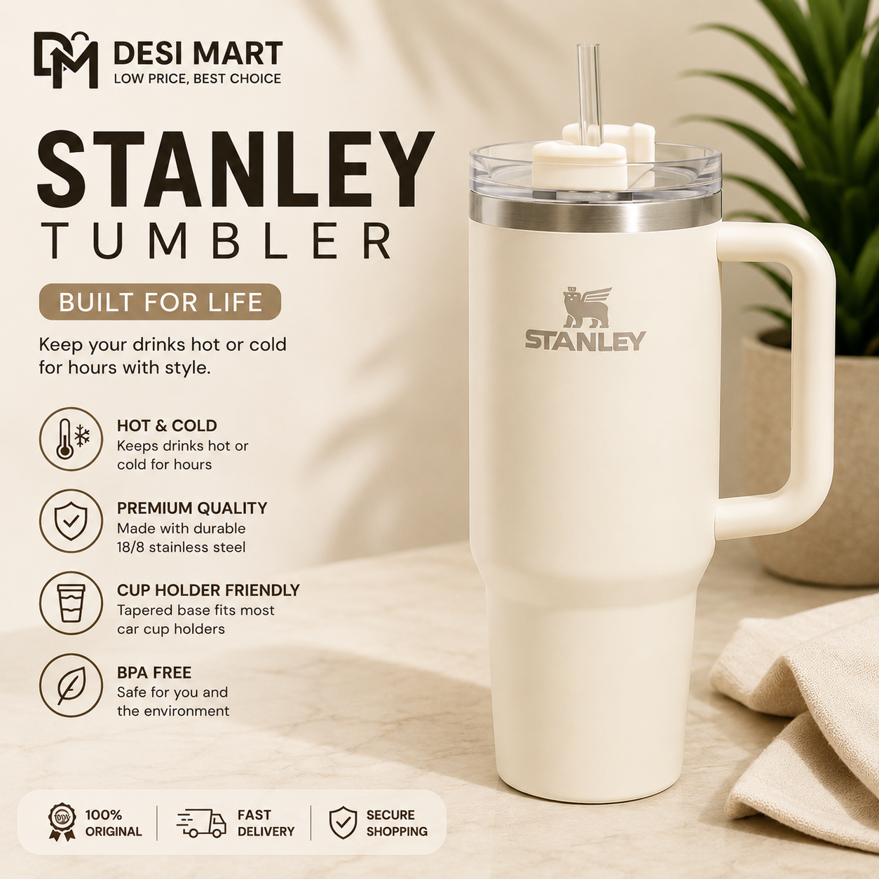 Stanley Quencher H2.0 FlowState Tumbler 40oz with Handle & Straw – Vacuum Insulated
