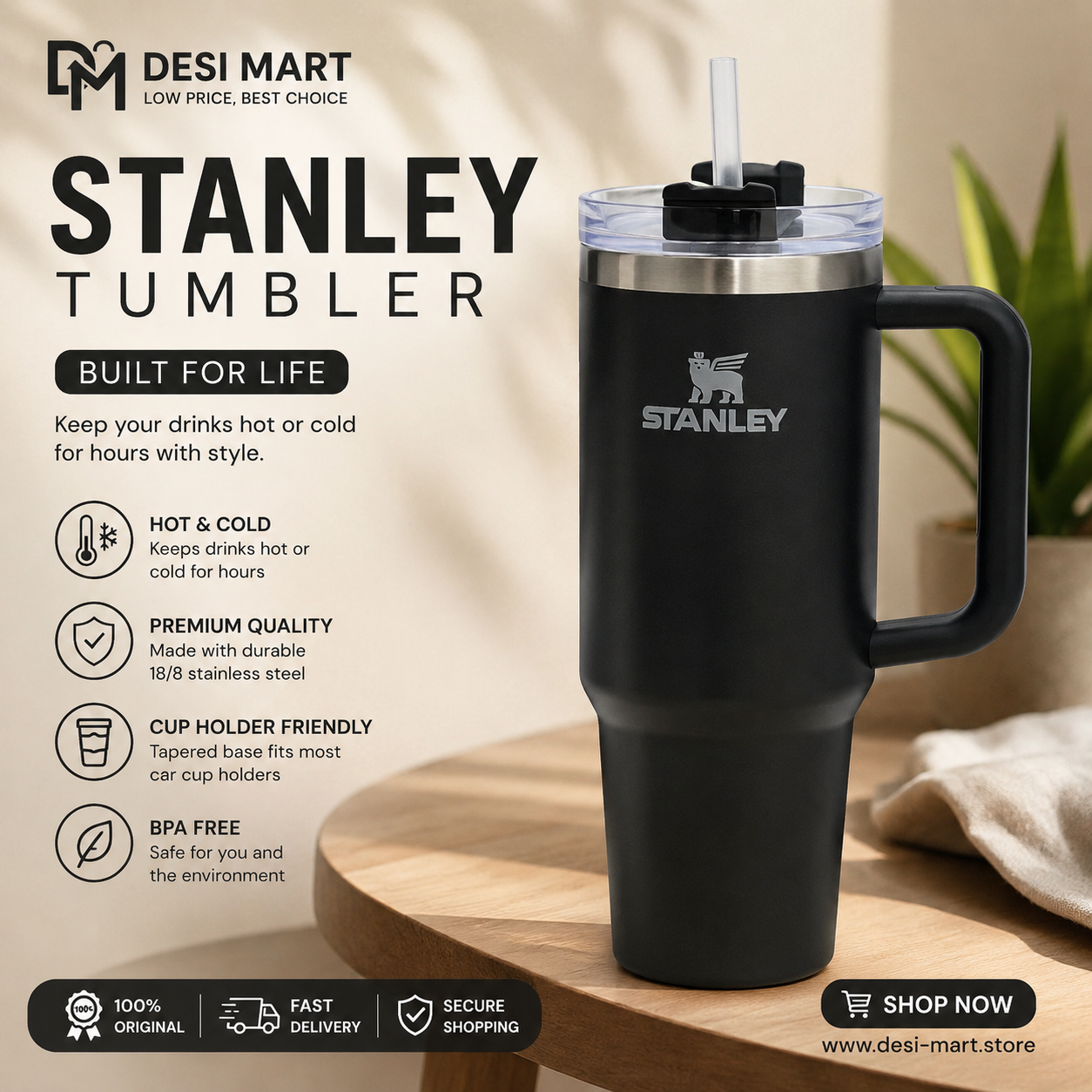Stanley Quencher H2.0 FlowState Tumbler 40oz with Handle & Straw – Vacuum Insulated