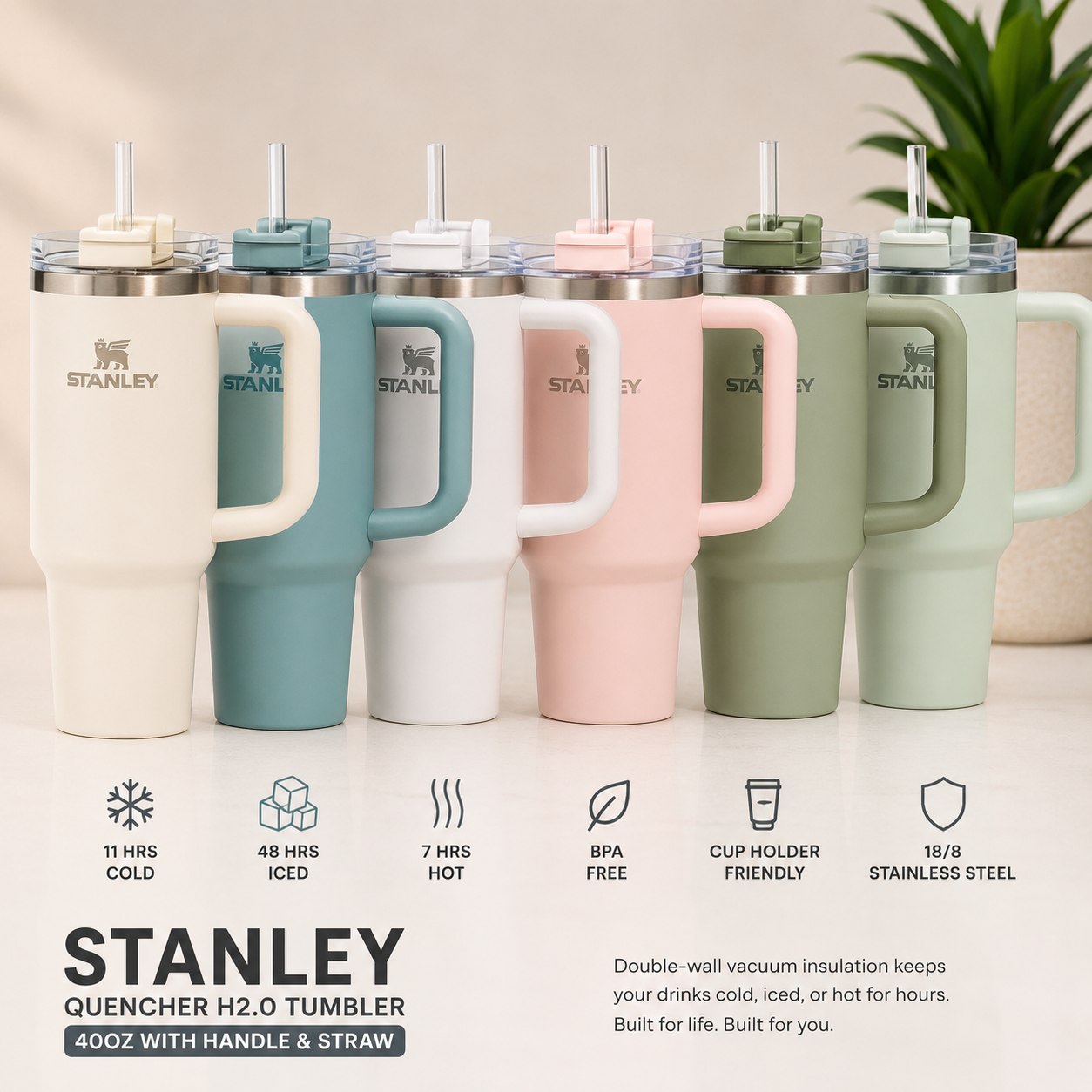 Stanley Quencher H2.0 FlowState Tumbler 40oz with Handle & Straw – Vacuum Insulated
